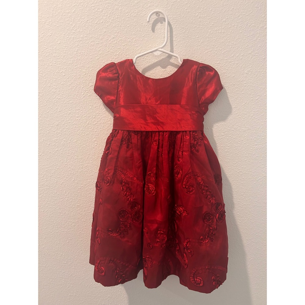 Cinderella Red Satin Floral Embroidered‎ Holiday Party Dress Toddler Girls 2T